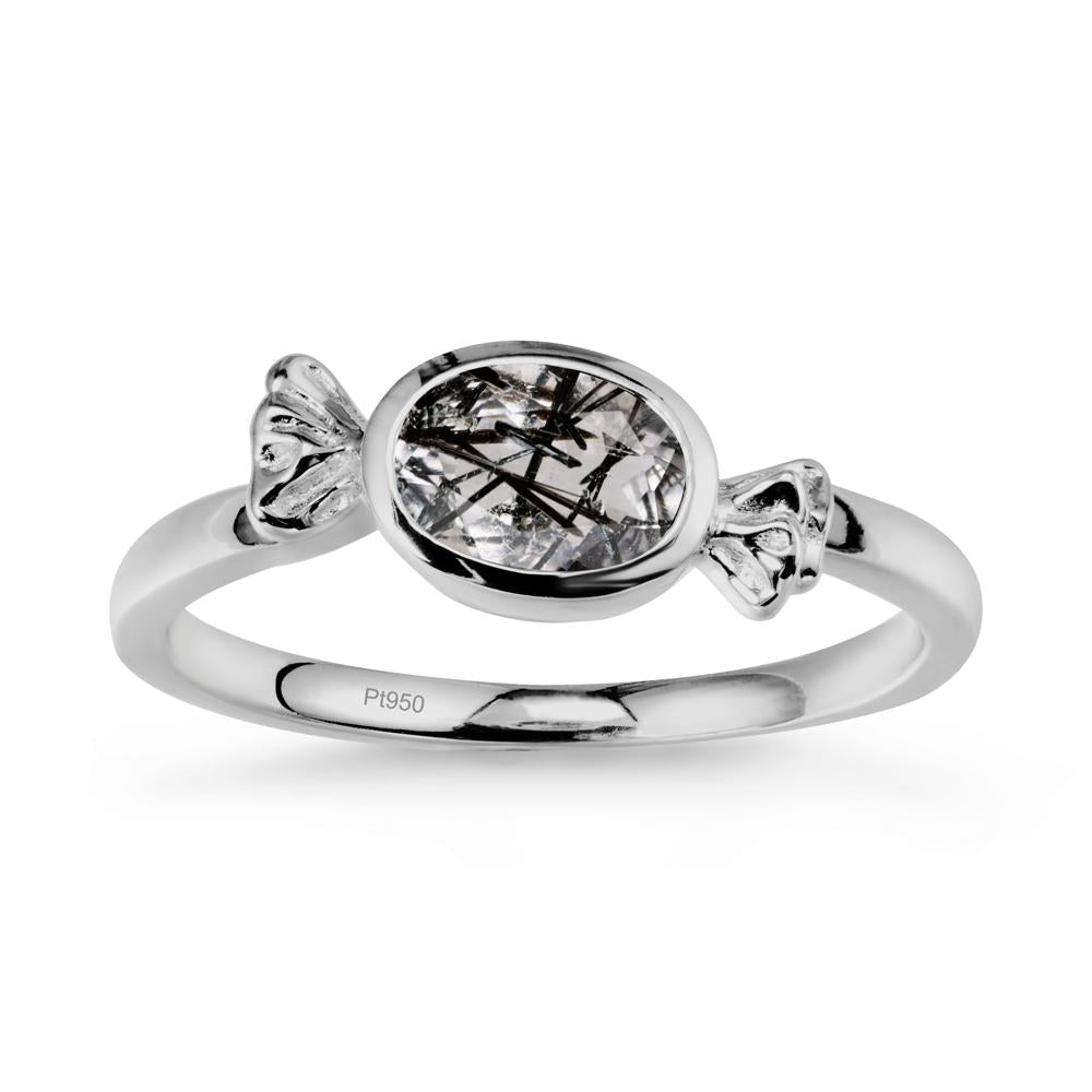 East-West Halloween Black Rutilated Quartz Ring - LUO Jewelry #metal_platinum