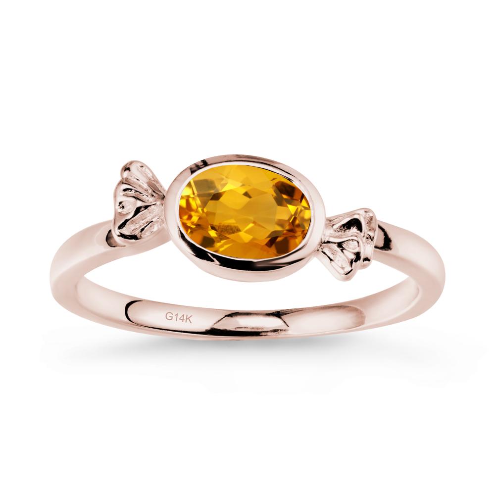 Oval Solitaire Citrine Halloween Ring - LUO Jewelry #metal_14k rose gold