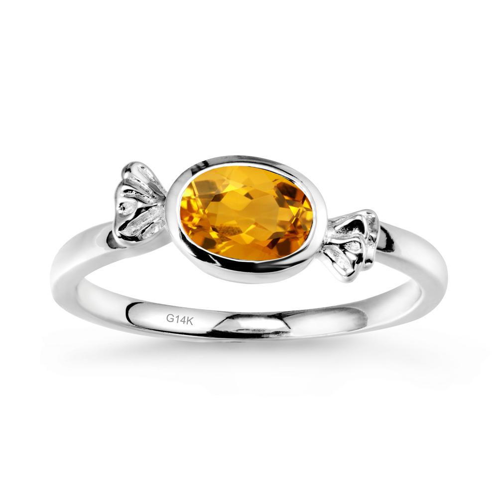 Oval Solitaire Citrine Halloween Ring - LUO Jewelry #metal_14k white gold
