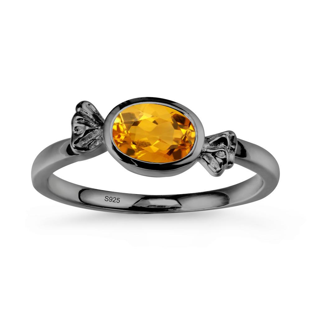 Oval Solitaire Citrine Halloween Ring - LUO Jewelry #metal_black finish sterling silver
