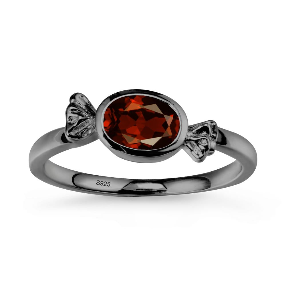 Oval Solitaire Garnet Halloween Ring - LUO Jewelry #metal_black finish sterling silver