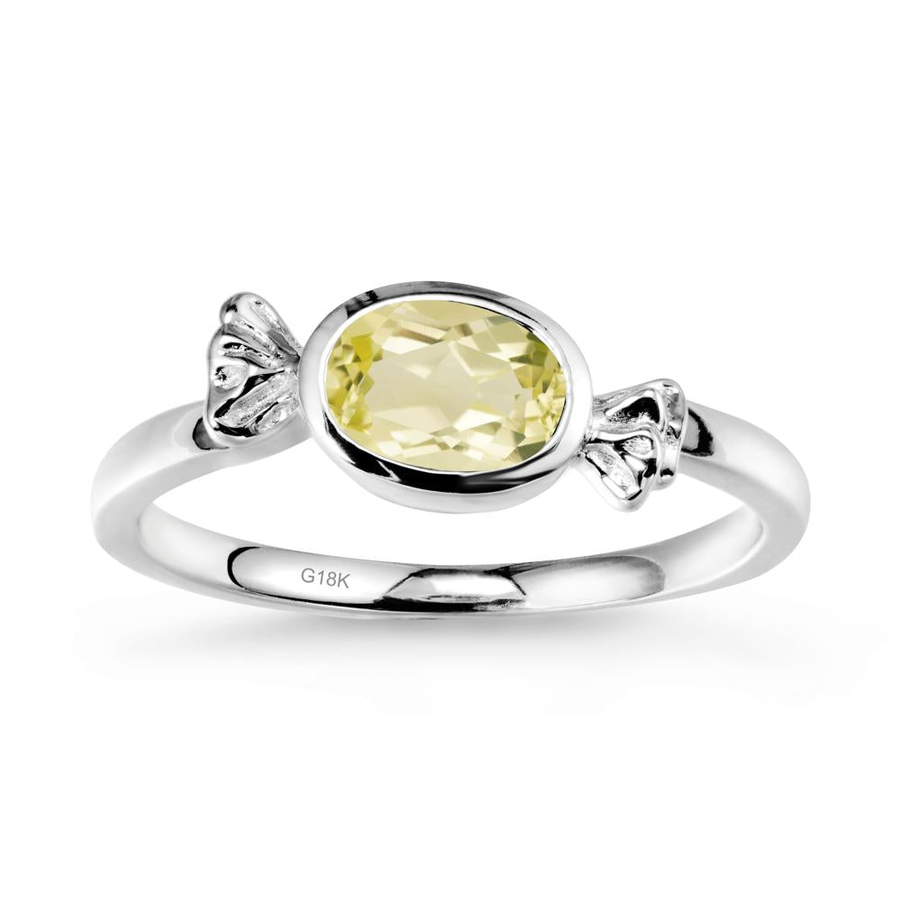 Oval Solitaire Lemon Quartz Halloween Ring - LUO Jewelry #metal_18k white gold