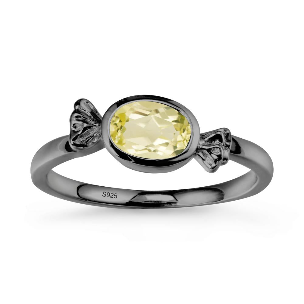 Oval Solitaire Lemon Quartz Halloween Ring - LUO Jewelry #metal_black finish sterling silver
