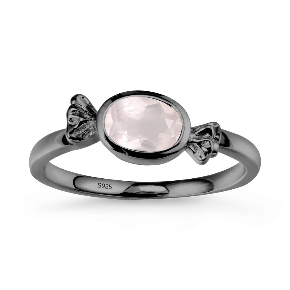 Oval Solitaire Rose Quartz Halloween Ring - LUO Jewelry #metal_black finish sterling silver