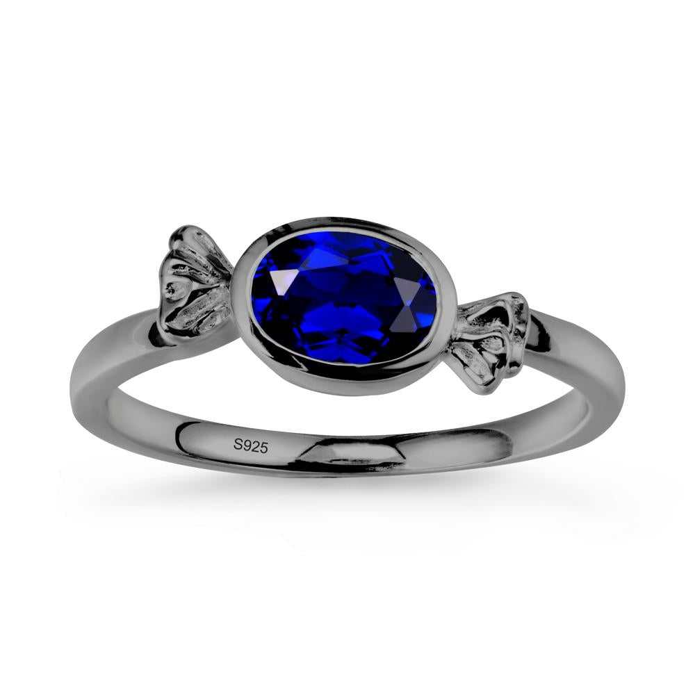 Oval Solitaire Sapphire Halloween Ring - LUO Jewelry #metal_black finish sterling silver