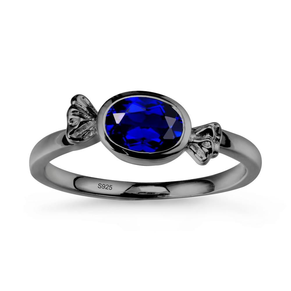 Oval Solitaire Sapphire Halloween Ring - LUO Jewelry #metal_black finish sterling silver