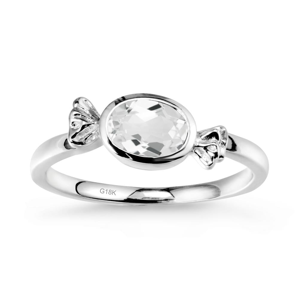 Oval Solitaire White Topaz Halloween Ring - LUO Jewelry #metal_18k white gold