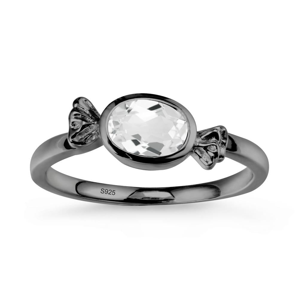 Oval Solitaire White Topaz Halloween Ring - LUO Jewelry #metal_black finish sterling silver