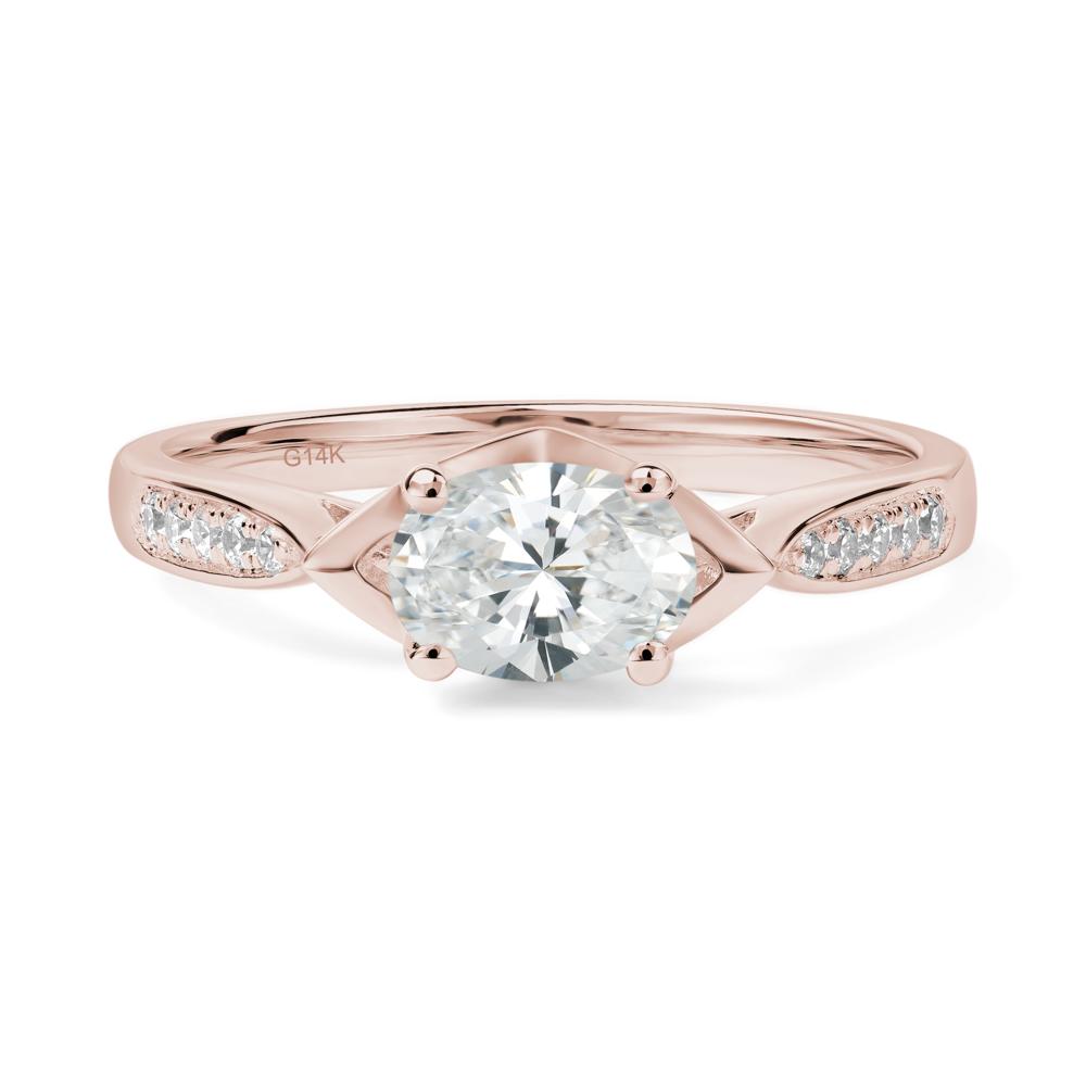Petite Oval Horizontal Diamond Ring - LUO Jewelry #metal_14k rose gold