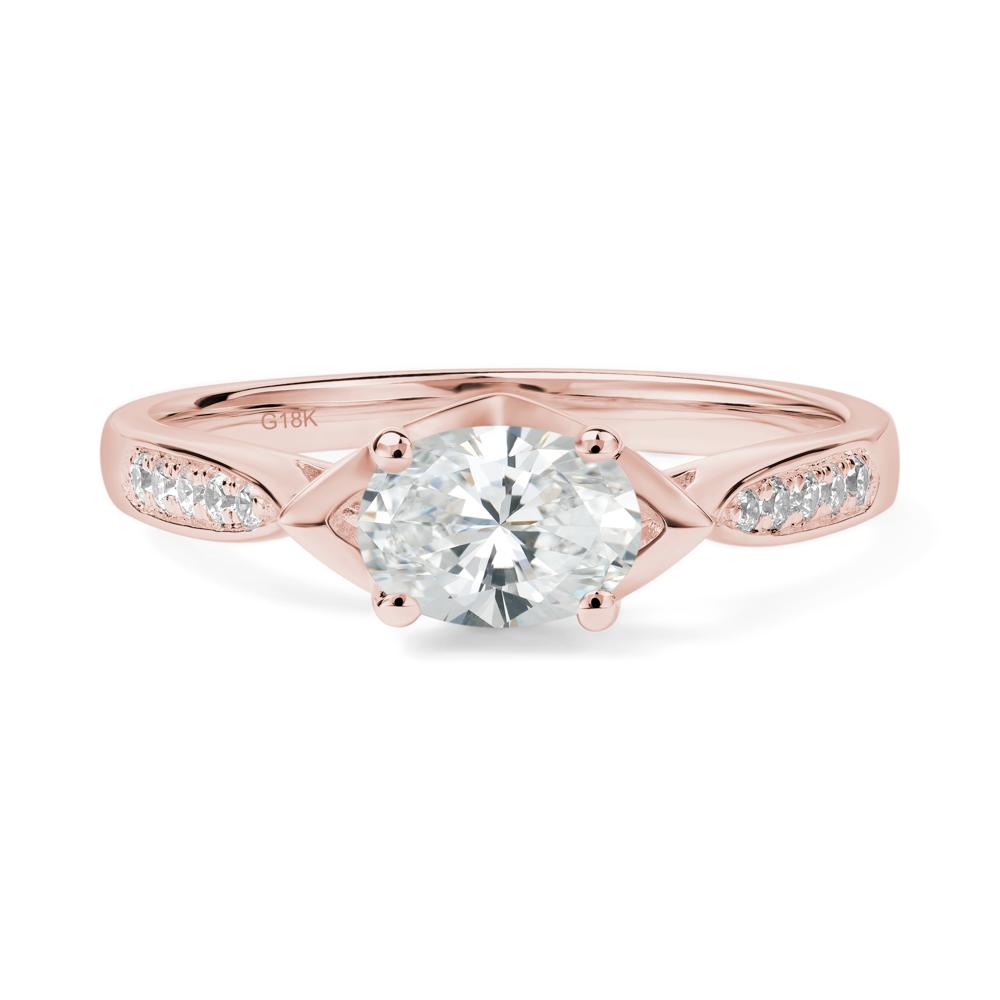Petite Oval Horizontal Diamond Ring - LUO Jewelry #metal_18k rose gold