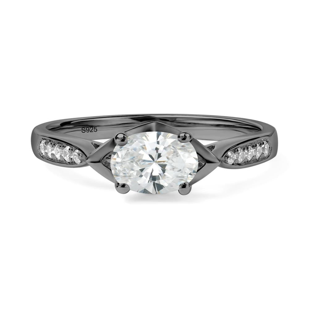 Petite Oval Horizontal Diamond Ring - LUO Jewelry #metal_black finish sterling silver