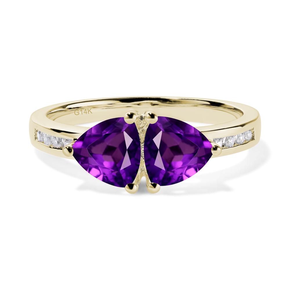 Trillion Cut Two Stone Amethyst Ring - LUO Jewelry #metal_14k yellow gold