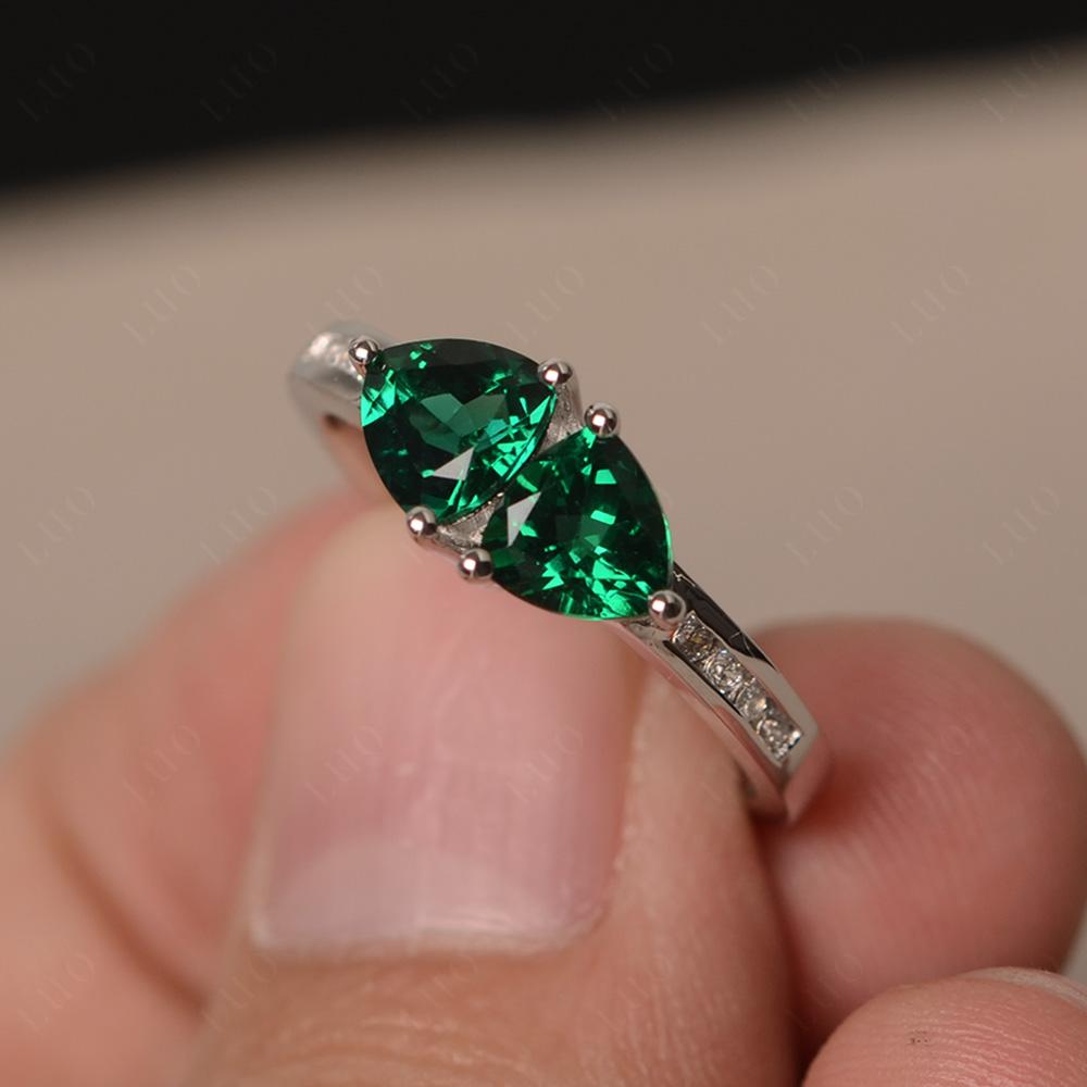 Trillion Cut Two Stone Emerald Ring - LUO Jewelry