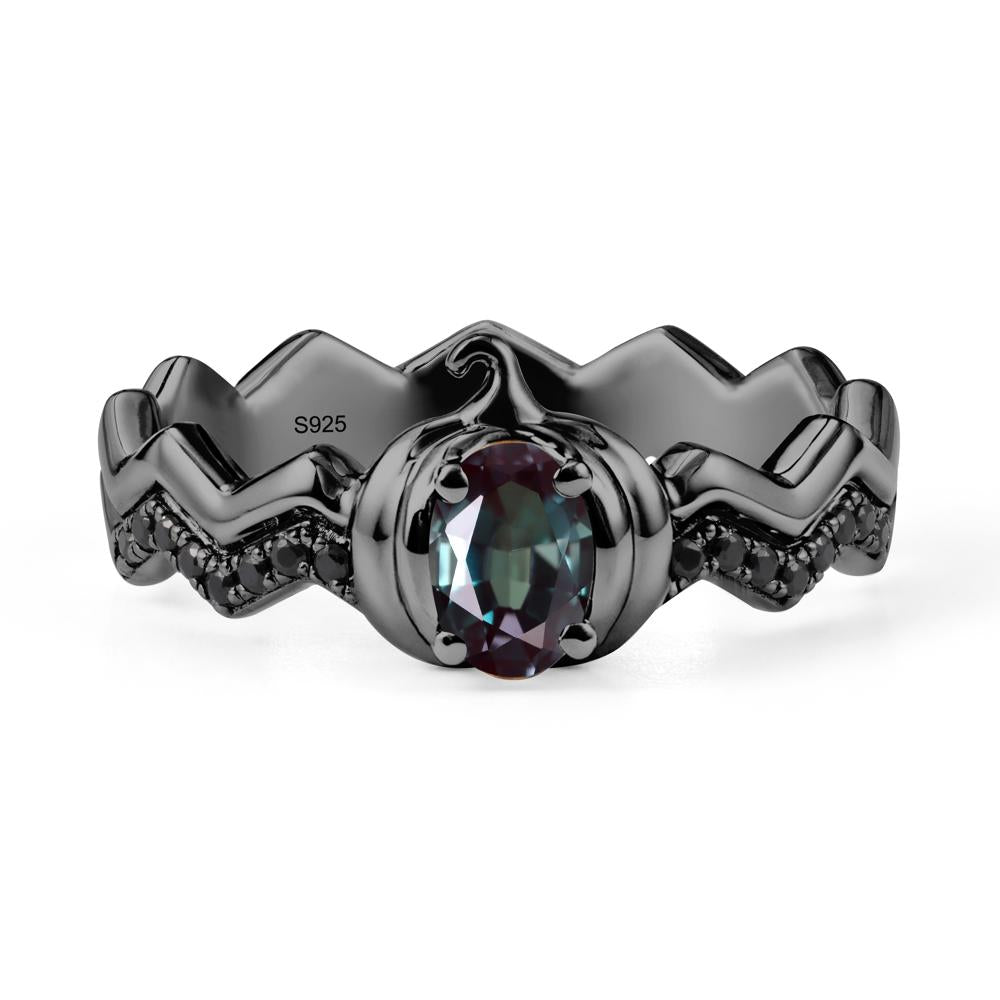 Oval Alexandrite and Black Spinel Pumpkin Ring - LUO Jewelry #metal_black finish sterling silver