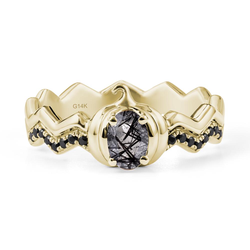Halloween Pumpkin Black Rutilated Quartz and Black Spinel Ring - LUO Jewelry #metal_14k yellow gold