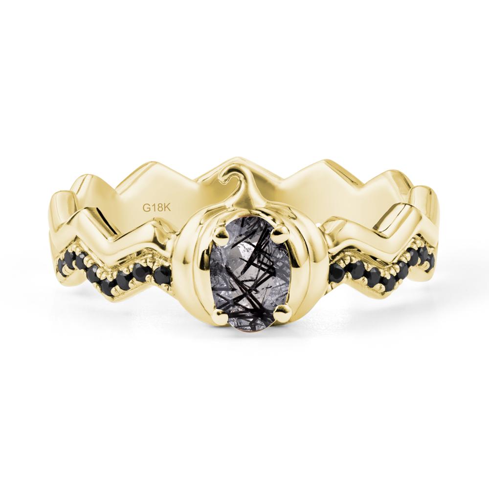 Halloween Pumpkin Black Rutilated Quartz and Black Spinel Ring - LUO Jewelry #metal_18k yellow gold