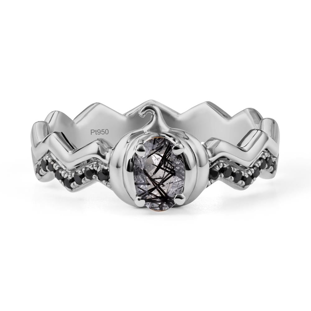 Halloween Pumpkin Black Rutilated Quartz and Black Spinel Ring - LUO Jewelry #metal_platinum