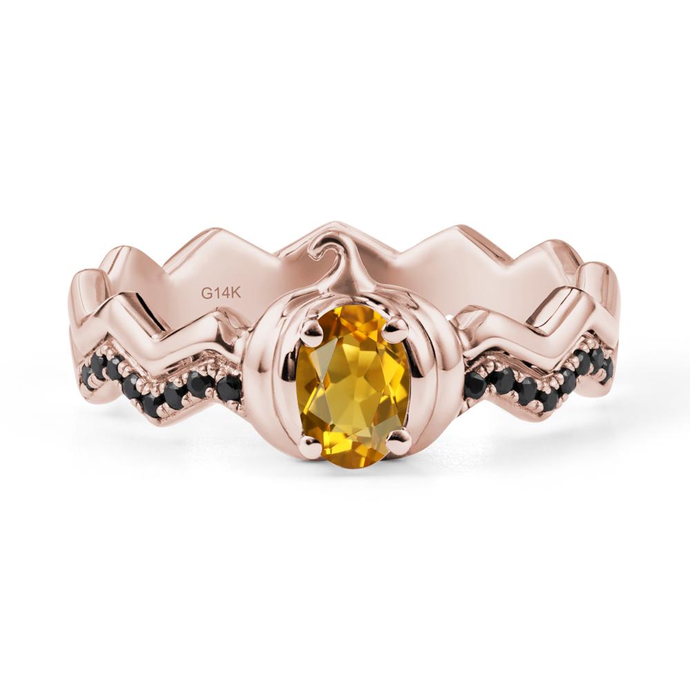 Halloween Pumpkin Citrine and Black Spinel Ring - LUO Jewelry #metal_14k rose gold