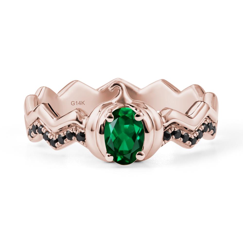 Oval Emerald and Black Spinel Pumpkin Ring - LUO Jewelry #metal_14k rose gold