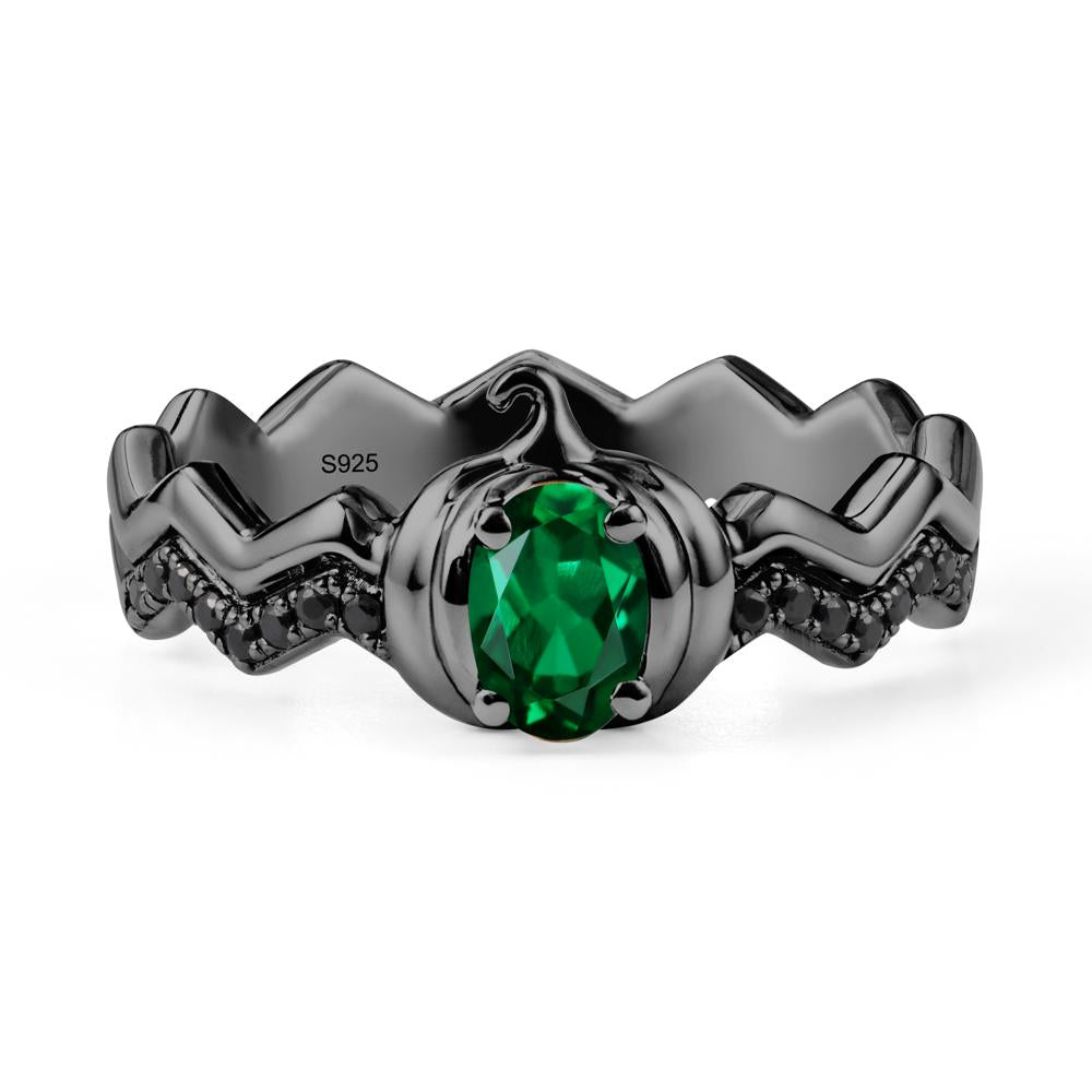 Oval Emerald and Black Spinel Pumpkin Ring - LUO Jewelry #metal_black finish sterling silver