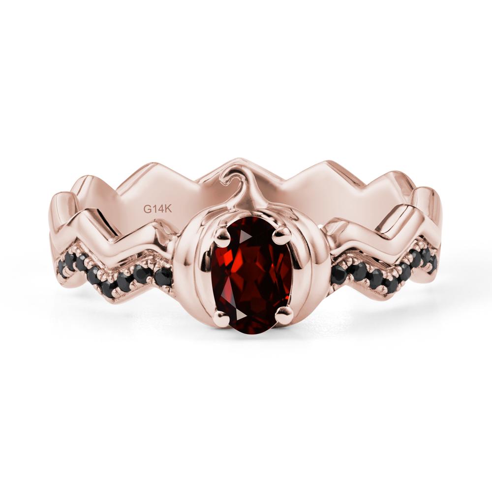 Halloween Pumpkin Garnet and Black Spinel Ring - LUO Jewelry #metal_14k rose gold