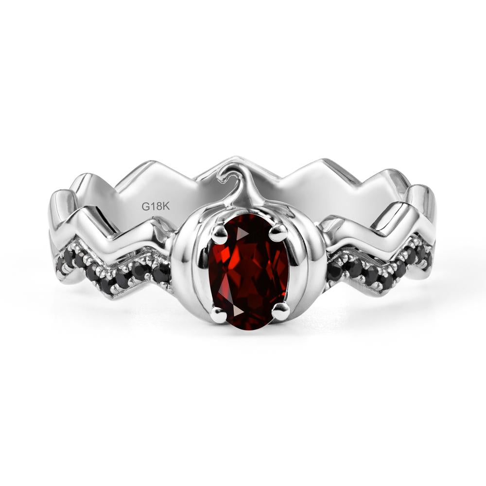 Halloween Pumpkin Garnet and Black Spinel Ring - LUO Jewelry #metal_18k white gold