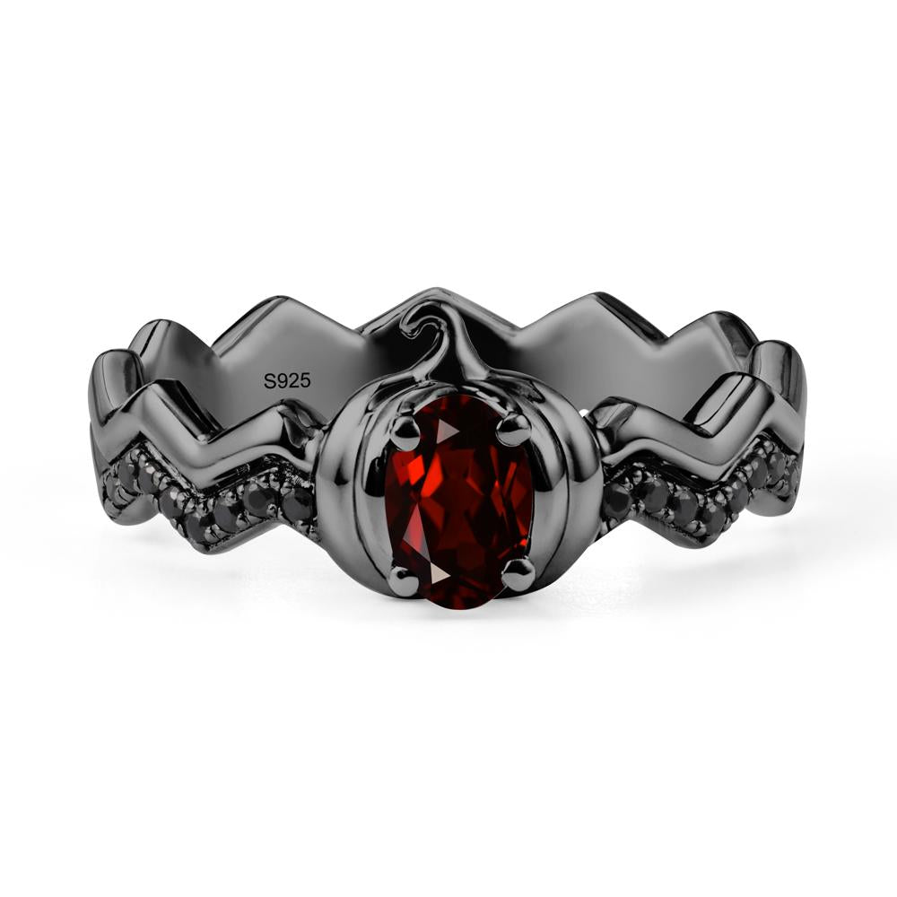 Halloween Pumpkin Garnet and Black Spinel Ring - LUO Jewelry #metal_black finish sterling silver
