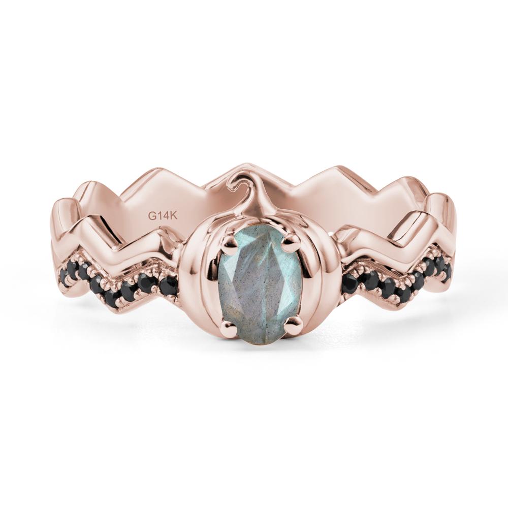 Oval Labradorite and Black Spinel Pumpkin Ring - LUO Jewelry #metal_14k rose gold