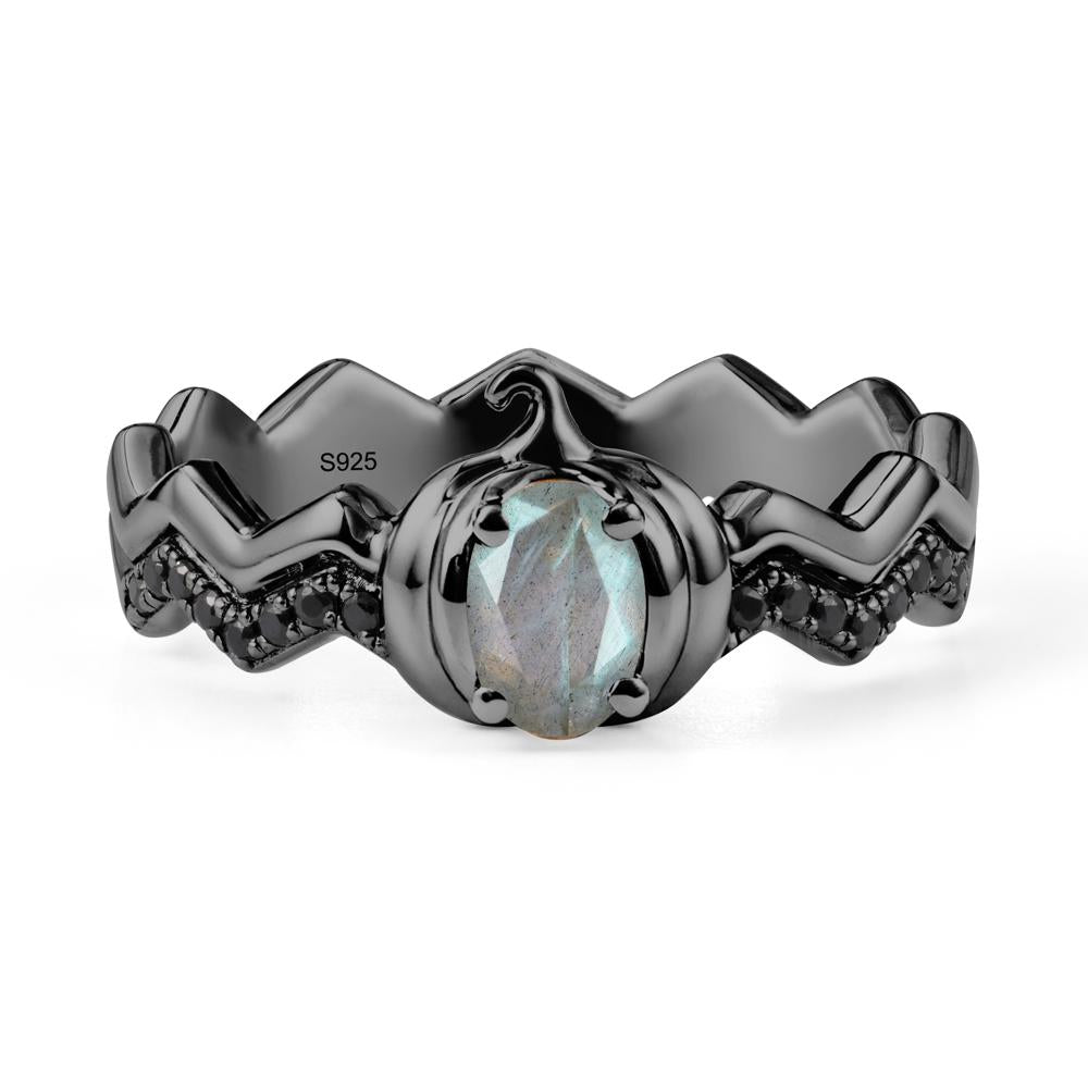 Oval Labradorite and Black Spinel Pumpkin Ring - LUO Jewelry #metal_black finish sterling silver