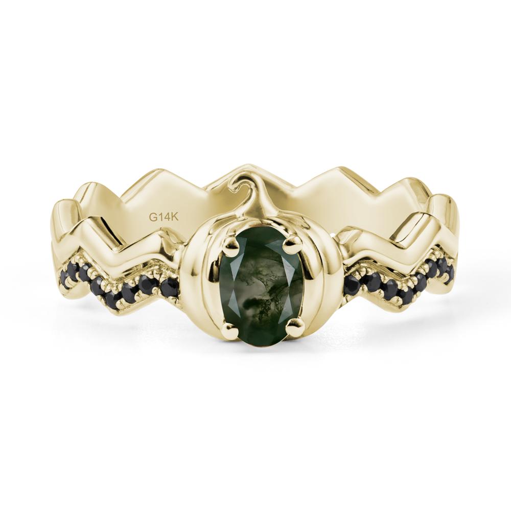 Halloween Pumpkin Moss Agate and Black Spinel Ring - LUO Jewelry #metal_14k yellow gold