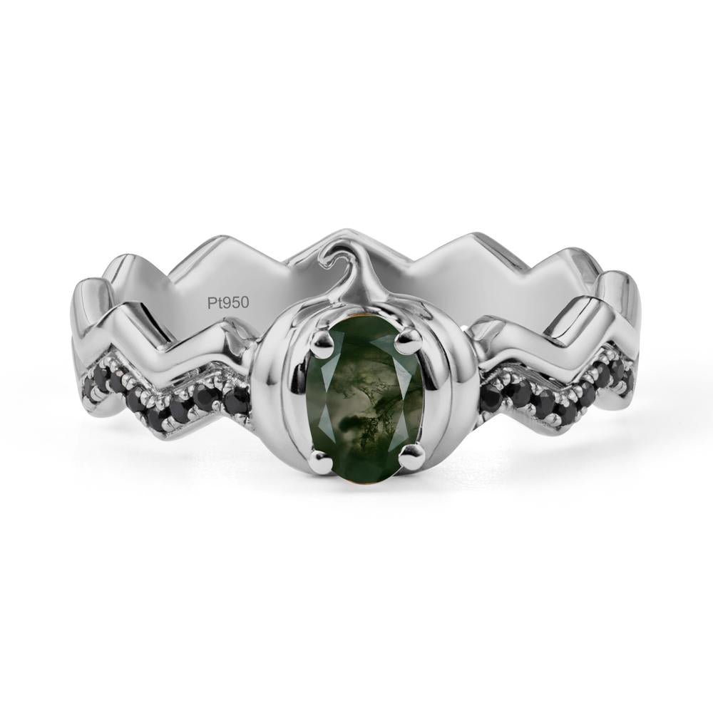 Halloween Pumpkin Moss Agate and Black Spinel Ring - LUO Jewelry #metal_platinum