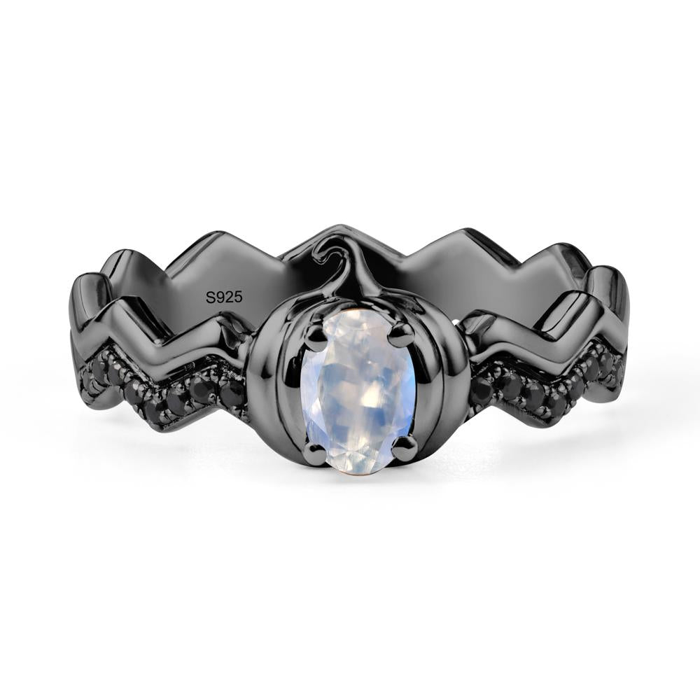 Halloween Pumpkin Moonstone and Black Spinel Ring - LUO Jewelry #metal_black finish sterling silver