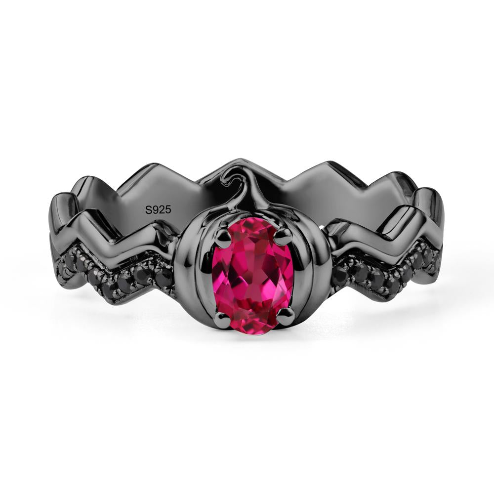 Oval Ruby and Black Spinel Pumpkin Ring - LUO Jewelry #metal_black finish sterling silver