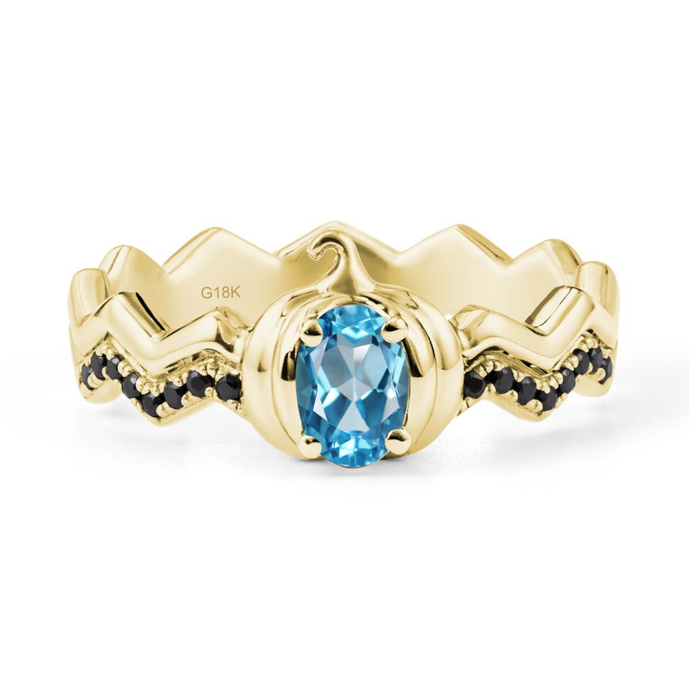 Oval Swiss Blue Topaz and Black Spinel Pumpkin Ring - LUO Jewelry #metal_18k yellow gold