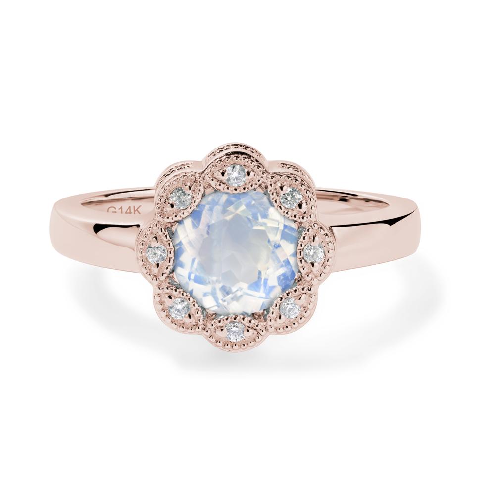 Vintage Moonstone Halo Flower Ring - LUO Jewelry #metal_14k rose gold