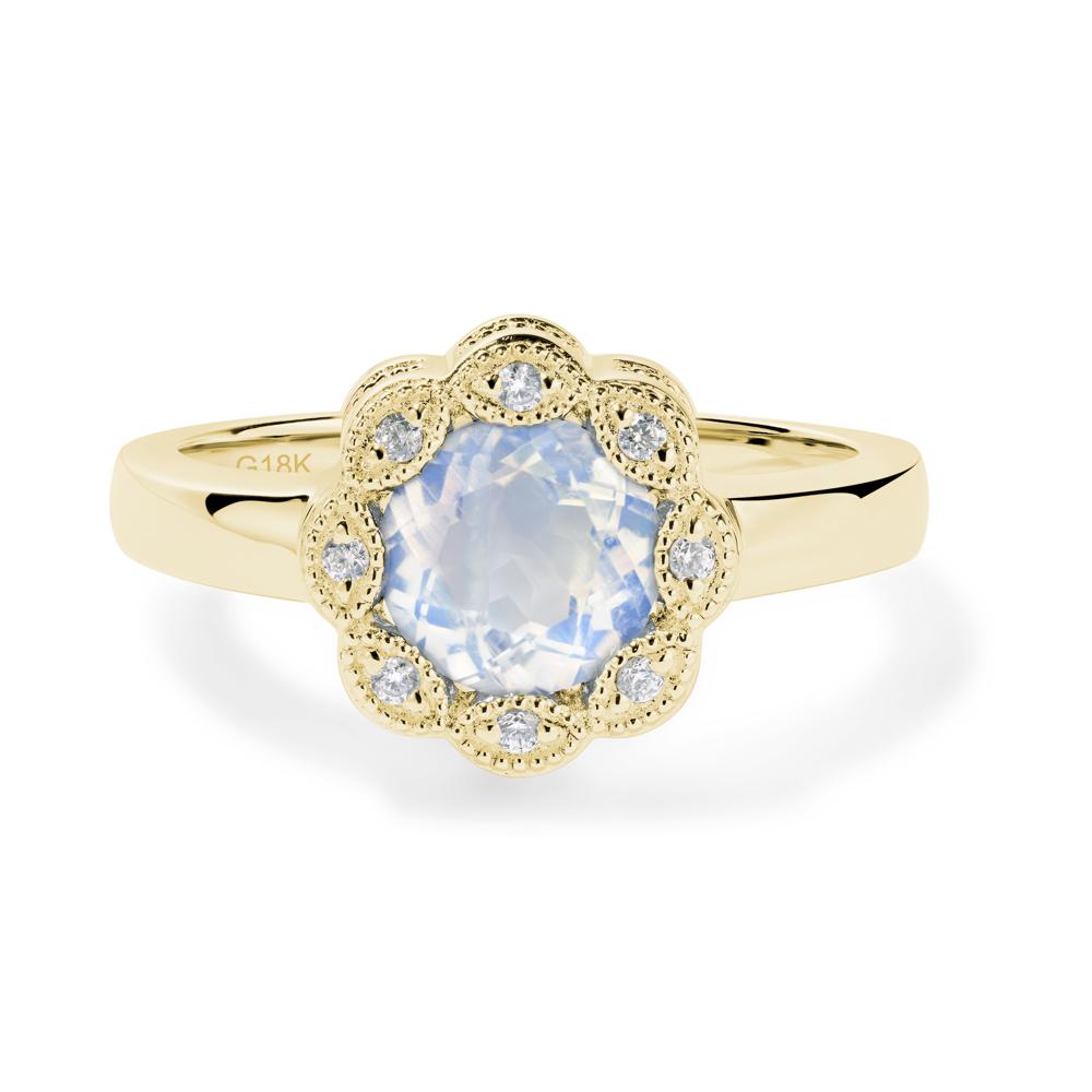 Vintage Moonstone Halo Flower Ring - LUO Jewelry #metal_18k yellow gold