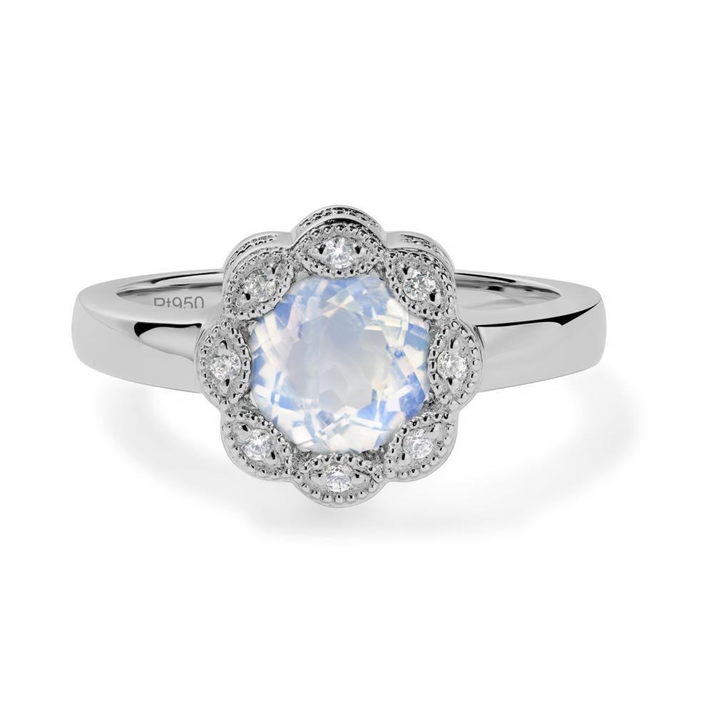 Vintage Moonstone Halo Flower Ring - LUO Jewelry #metal_platinum