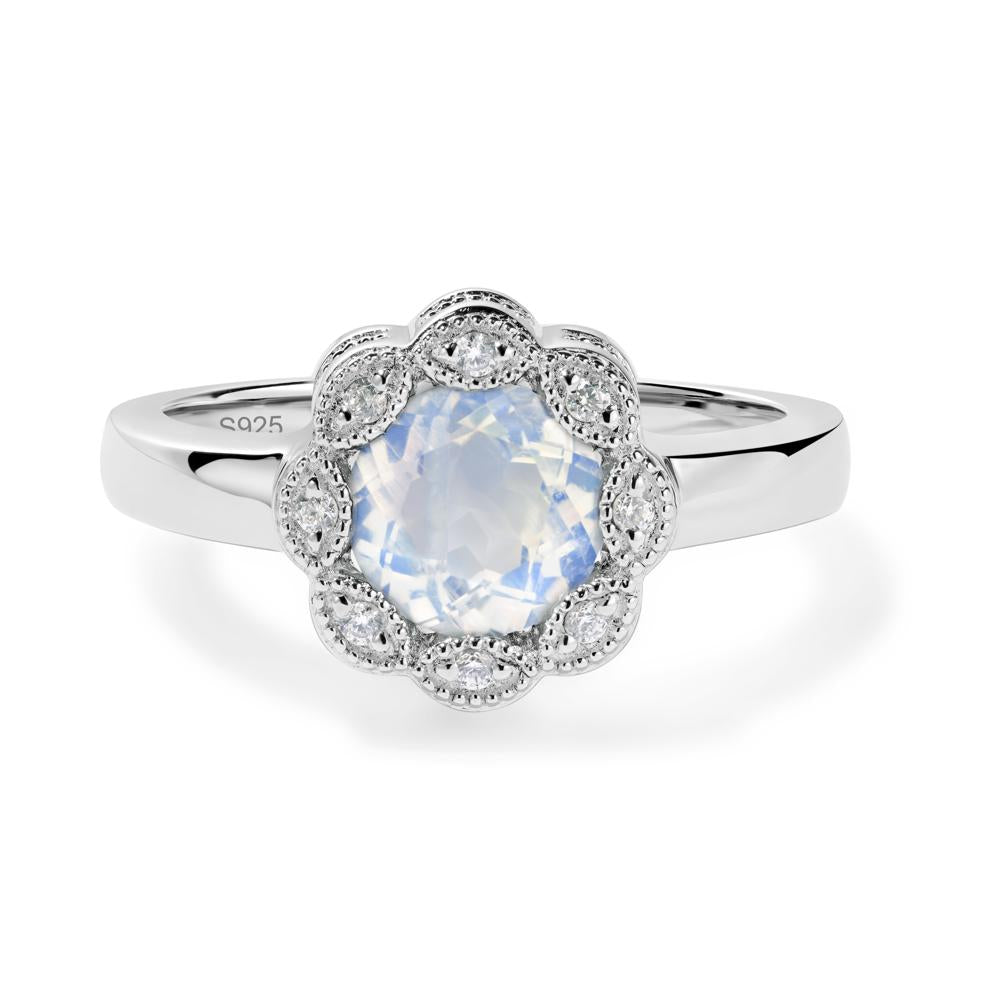 Vintage Moonstone Halo Flower Ring - LUO Jewelry #metal_sterling silver