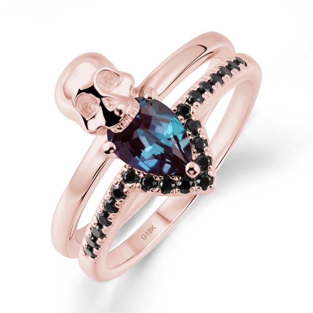 Double Band Skull Alexandrite and Black Spinel Ring - LUO Jewelry #metal_18k rose gold