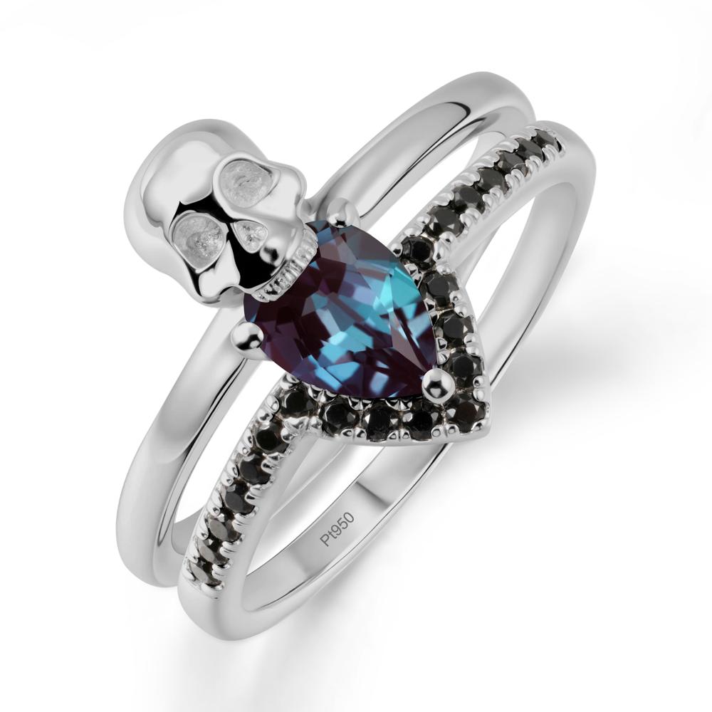 Double Band Skull Alexandrite and Black Spinel Ring - LUO Jewelry #metal_platinum
