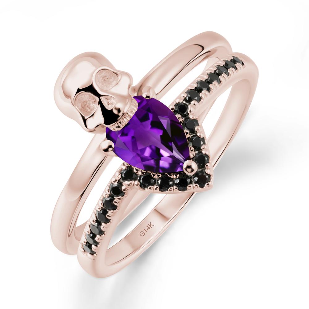 Skull Gothic Amethyst and Black Spinel Ring - LUO Jewelry #metal_14k rose gold