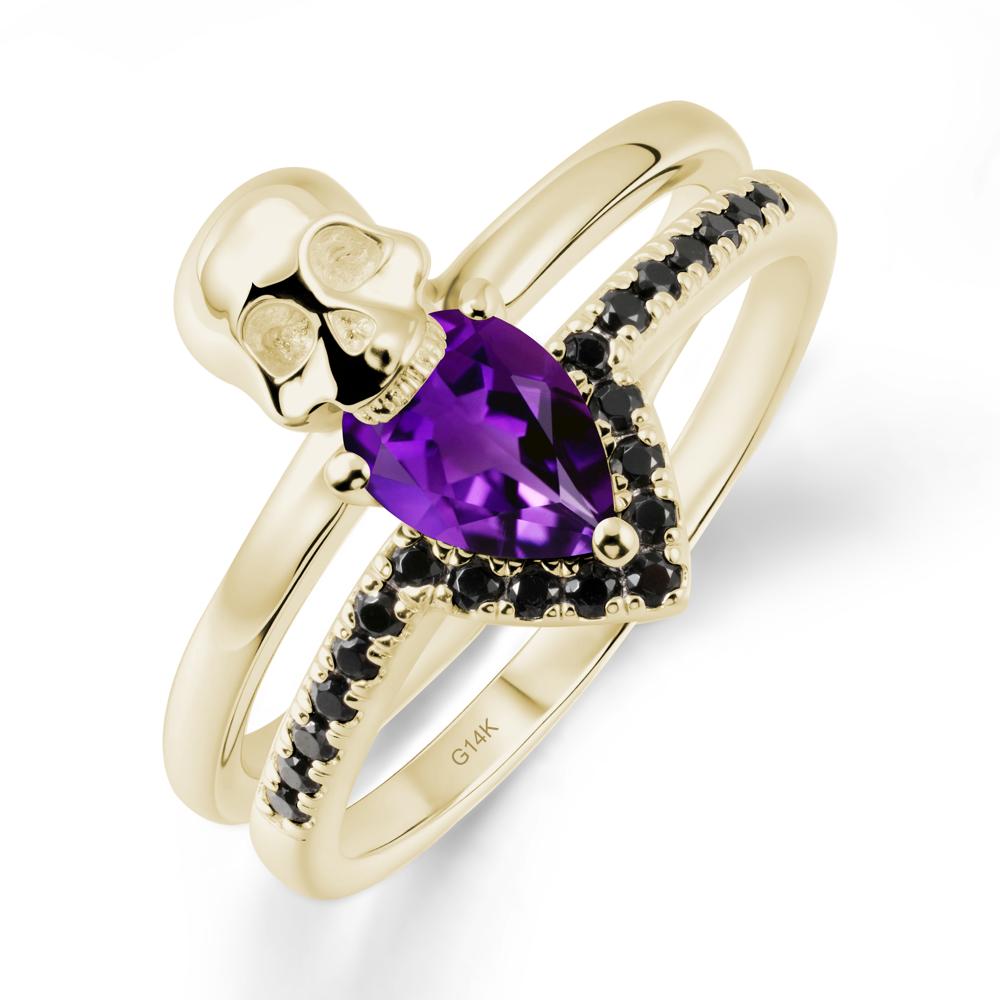 Skull Gothic Amethyst and Black Spinel Ring - LUO Jewelry #metal_14k yellow gold