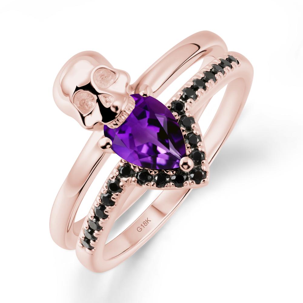 Skull Gothic Amethyst and Black Spinel Ring - LUO Jewelry #metal_18k rose gold