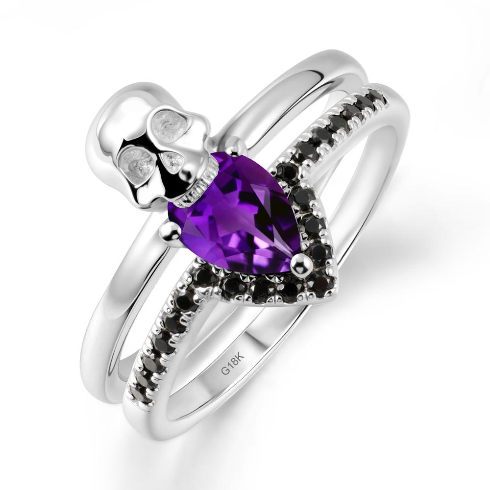 Skull Gothic Amethyst and Black Spinel Ring - LUO Jewelry #metal_18k white gold