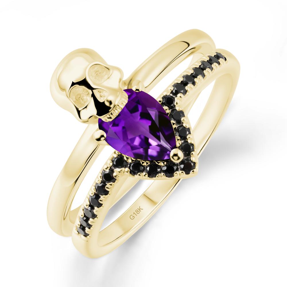 Skull Gothic Amethyst and Black Spinel Ring - LUO Jewelry #metal_18k yellow gold
