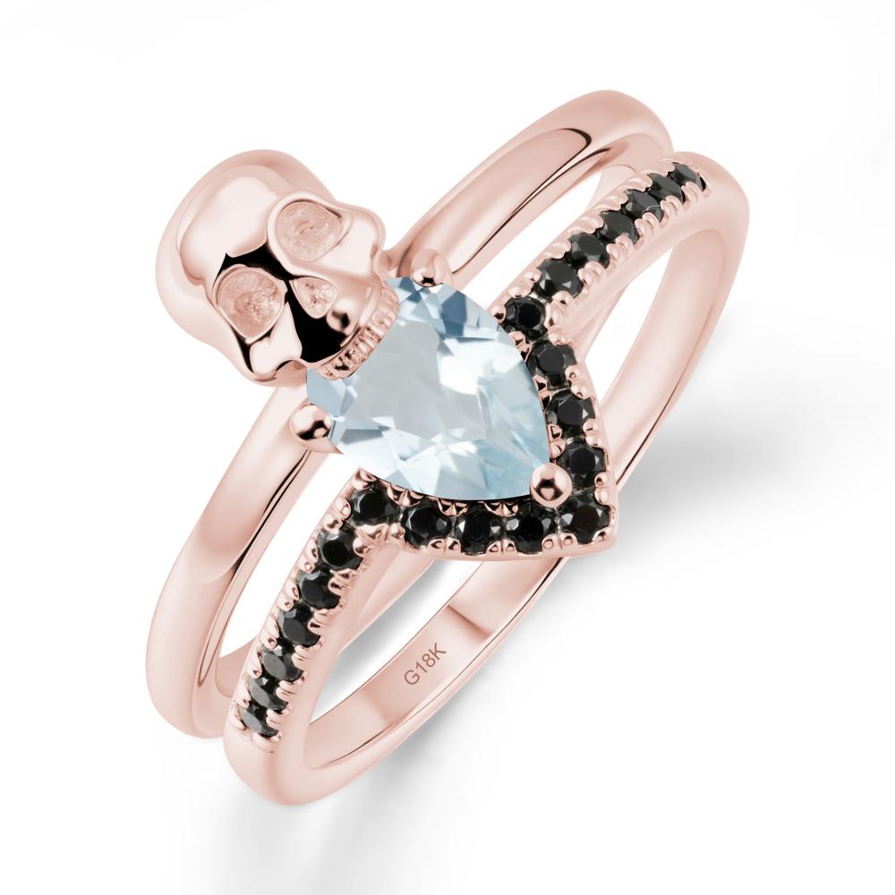 Halloween Skull Aquamarine and Black Spinel Ring - LUO Jewelry #metal_18k rose gold