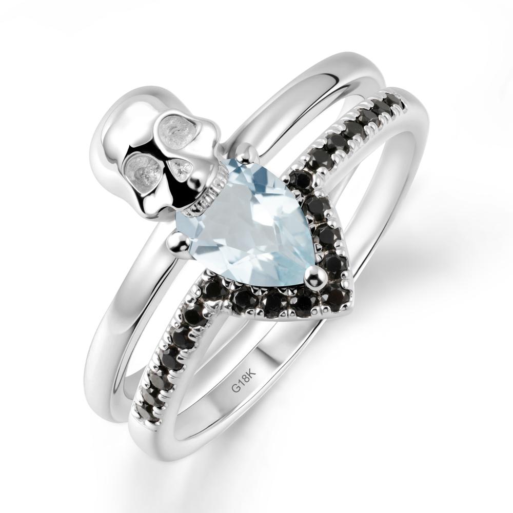 Halloween Skull Aquamarine and Black Spinel Ring - LUO Jewelry #metal_18k white gold