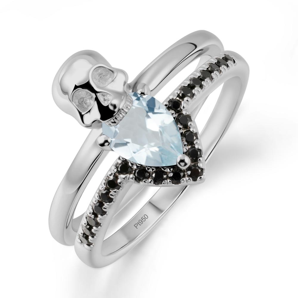 Halloween Skull Aquamarine and Black Spinel Ring - LUO Jewelry #metal_platinum