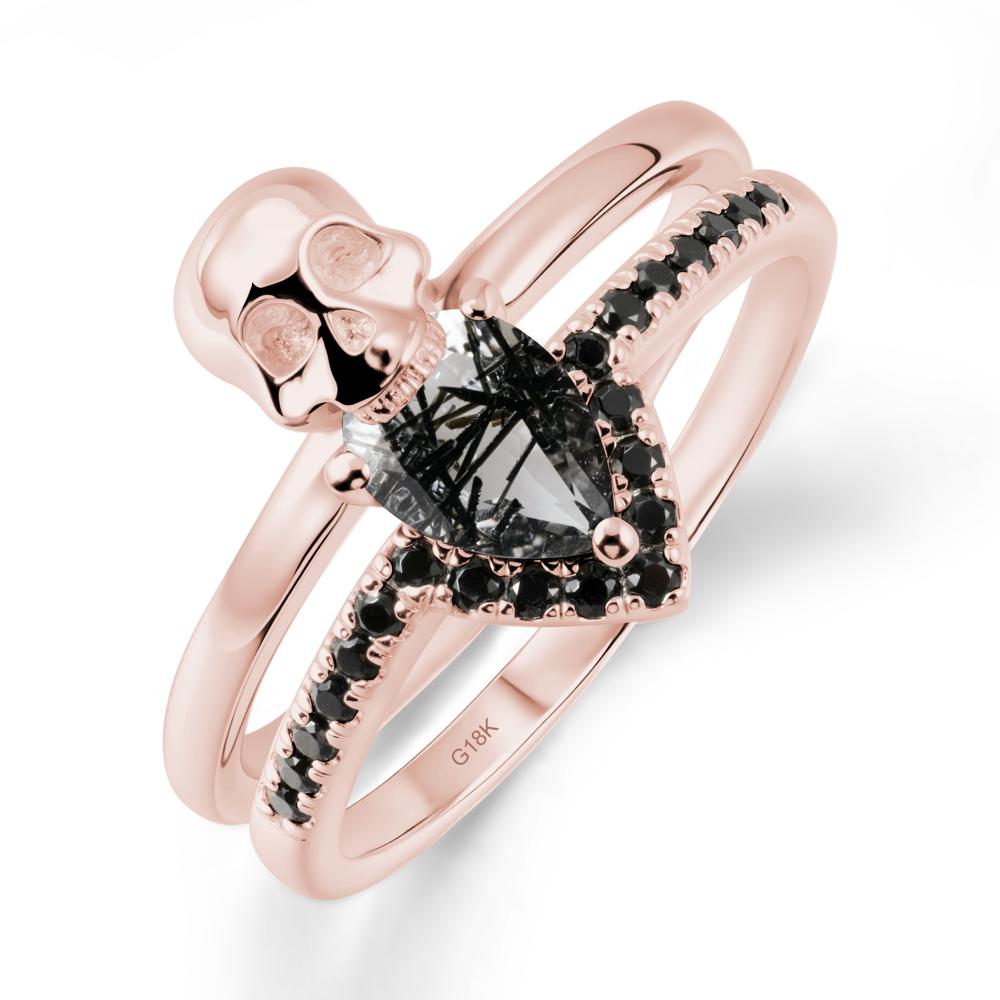 Pear Shaped Black Rutilated Quartz and Black Spinel Halloween Ring - LUO Jewelry #metal_18k rose gold