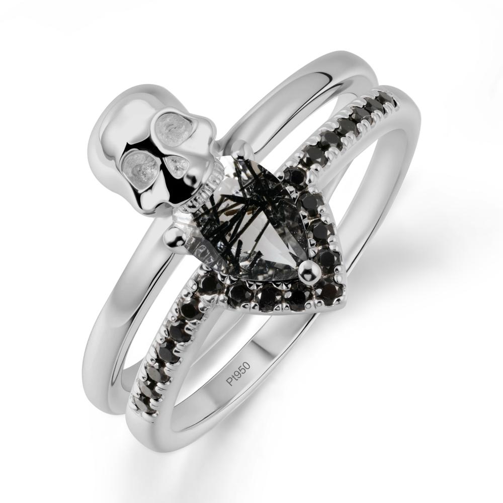 Pear Shaped Black Rutilated Quartz and Black Spinel Halloween Ring - LUO Jewelry #metal_platinum